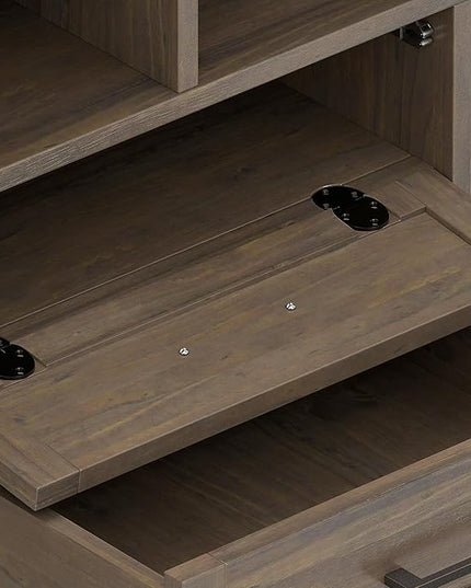 SIMPLIHOME Ela SOLID WOOD Wide Transitional Media Stand for TVs up to 80 inches for The Living Room and Entertainment Center, 72 inch, Smoky Brown - LeafyLoom