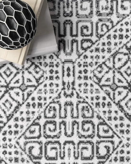 nuLOOM Abstract Tribal Machine Washable Ultra Thin Area Rug, 4x6, Grey - LeafyLoom