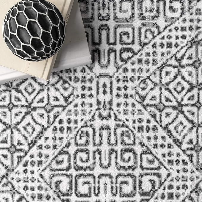 nuLOOM Abstract Tribal Machine Washable Ultra Thin Area Rug, 4x6, Grey - LeafyLoom