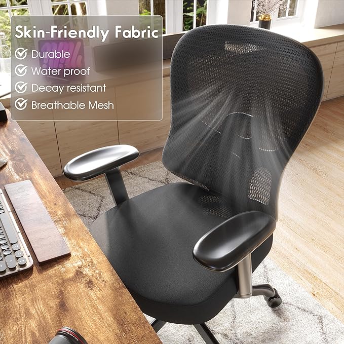 Ergonomic Office Chair,Home Office Chair with Mesh Back,Multi-function Lumbar Support,Built-in Springs Seat,Executive Task Chair with 3-D Big Armrests,Tilt Function,Computer Desk Chair (Black) - LeafyLoom