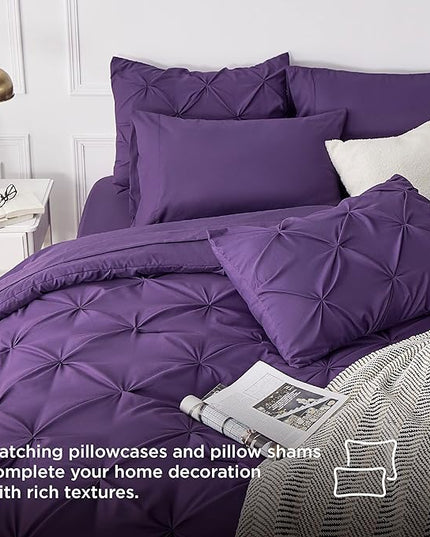 Bedsure Purple Comforter Set Queen - Bed in a Bag Queen 7 Pieces, Pintuck Bedding Sets Purple Bed Set with Comforter, Sheets, Pillowcases & Shams - LeafyLoom