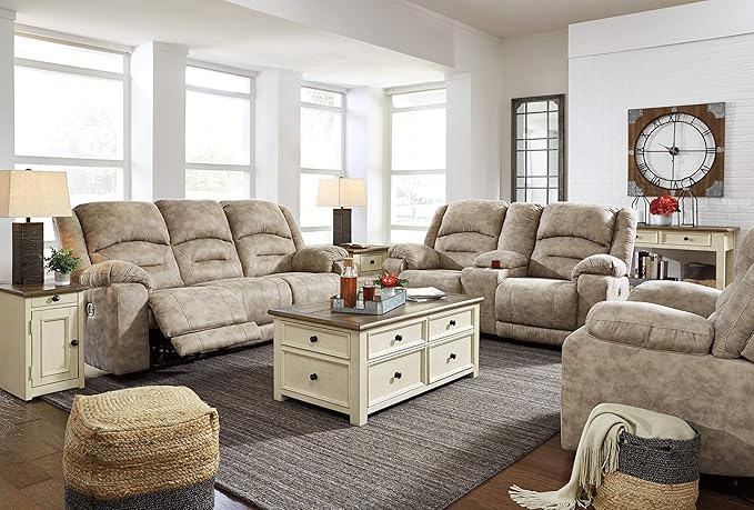 Signature Design by Ashley Bolanburg Farmhouse Lift Top Coffee Table with Drawers, Antique Cream & Brown - LeafyLoom