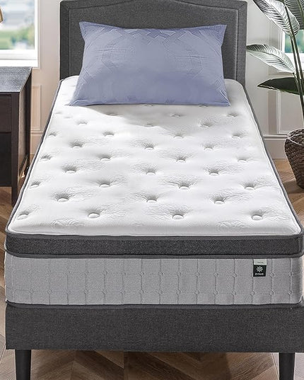 ZINUS 12 Inch Comfort Support Cooling Gel Hybrid Mattress, Twin, Euro Top Innerspring Mattress, Motion Isolating Pocket Springs, Mattress in A Box - LeafyLoom