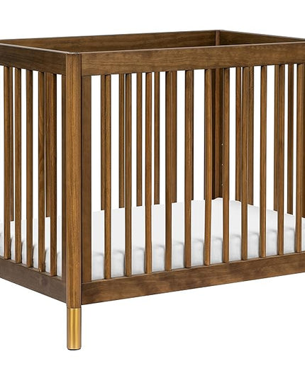 babyletto Gelato 4-in-1 Convertible Mini Crib in Natural Walnut and Brushed Gold Feet, Greenguard Gold Certified - LeafyLoom