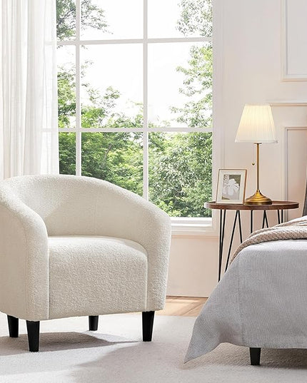 Yaheetech Accent Barrel Chair, Faux Fur Club Chair, Furry Sherpa Elegant and Cozy, Soft Padded Armchair, Suitable for Living Room Bedroom Reception Room Office, Ivory - LeafyLoom