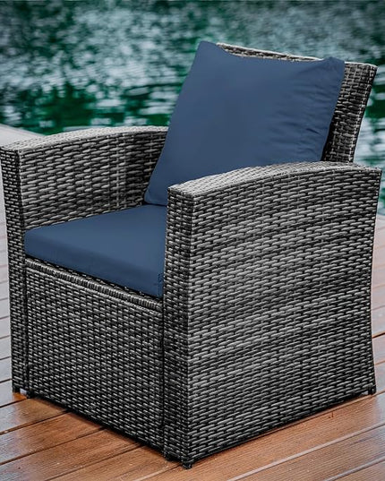 Nestl Wicker Outdoor Furniture Set - 4 Piece Patio Set (Grey/Navy) - LeafyLoom