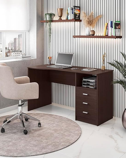 Techni Mobili Classic Computer Desk with Multiple Drawers, 29.5" x 23.6" x 51.2", Wenge - LeafyLoom