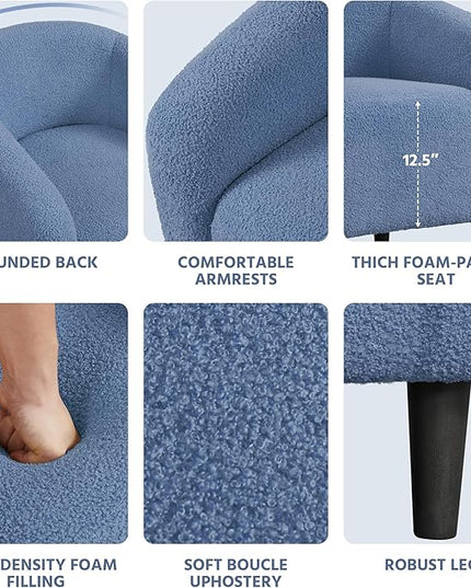 Yaheetech Accent Barrel Chair, Boucle Fabric Club Chair, Furry Sherpa Elegant Armchair with Cozy Soft Padded, Suitable for Living Room Bedroom Reception Room Office, Blue - LeafyLoom