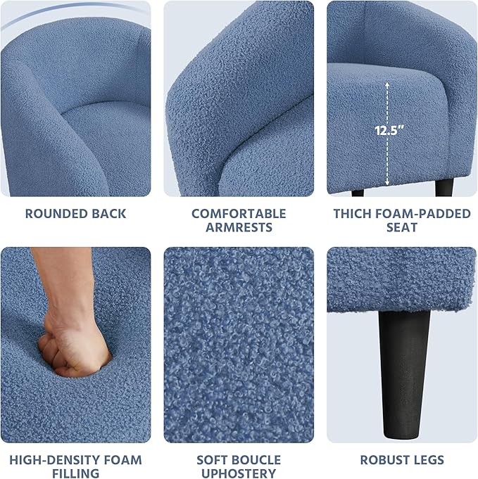 Yaheetech Accent Barrel Chair, Boucle Fabric Club Chair, Furry Sherpa Elegant Armchair with Cozy Soft Padded, Suitable for Living Room Bedroom Reception Room Office, Blue - LeafyLoom