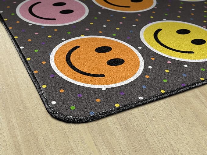Flagship Carpets Smiley Seating (Seats 20) Classroom Area Rug or Educational Learning Mat, Kids Room or Playroom Carpet, 6' x 8'4", Gray/Multi - LeafyLoom