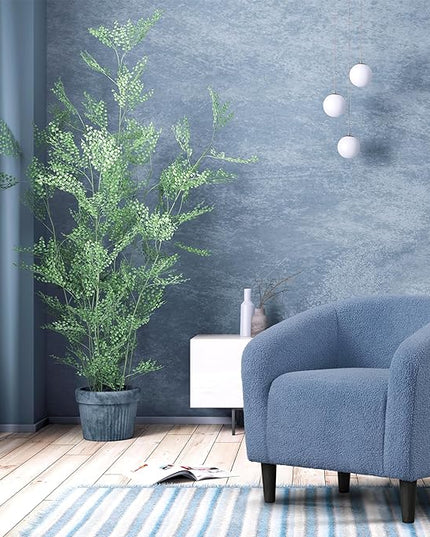 Yaheetech Accent Barrel Chair, Boucle Fabric Club Chair, Furry Sherpa Elegant Armchair with Cozy Soft Padded, Suitable for Living Room Bedroom Reception Room Office, Blue - LeafyLoom