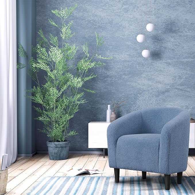 Yaheetech Accent Barrel Chair, Boucle Fabric Club Chair, Furry Sherpa Elegant Armchair with Cozy Soft Padded, Suitable for Living Room Bedroom Reception Room Office, Blue - LeafyLoom