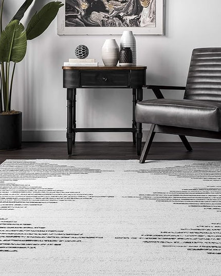 nuLOOM Romina Machine Washable Diamond Stripes Runner Rug, 2' 6" x 8', Ivory, Rectangular, 0.1" Thick - LeafyLoom
