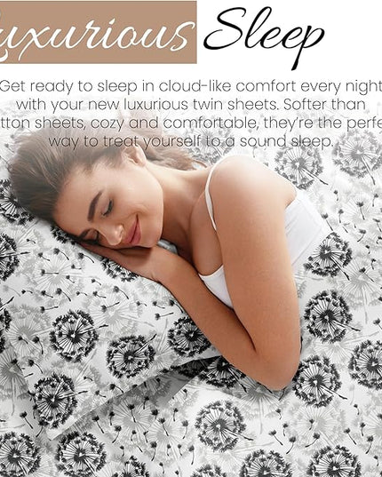 3 Piece Twin Bedding Sheet Set (Gray Floral) - Sleep Better Than Ever with These Ultra-Soft & Cooling Bed Sheets for Your Twin Size Bed - Deep Pocket Fits 16" Mattress - LeafyLoom