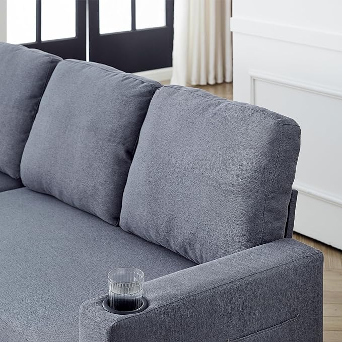 Reversible Sleeper Sectional Sofa with Storage Chaise and Pull Out Bed, L Shaped Linen Upholstery Convertible Corner Couch Sofabed with Cup Holders & Side Pockets for Living Room Office - LeafyLoom