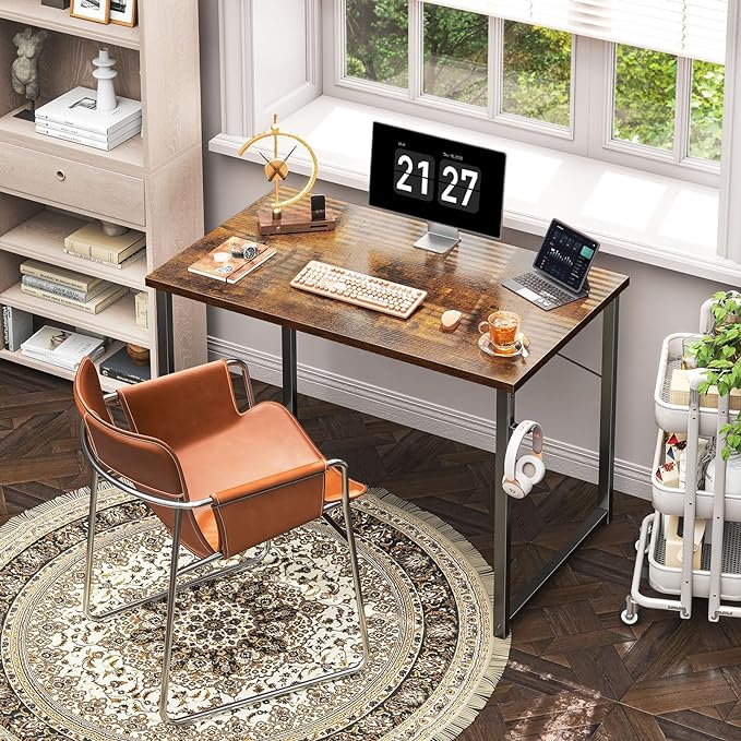 Coleshome 40 Inch Computer Desk, Modern Simple Style Desk for Home Office, Study Student Writing Desk, Vintage - LeafyLoom