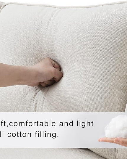 114.2" Linen Upholstered Sofa with Consoleand 2 USB Ports Wired or Wirelessly Charged,Modern 4-Seat Couches W/ 4 Pillows and Two Cupholders,for Living Room,Apartment,Beige - LeafyLoom