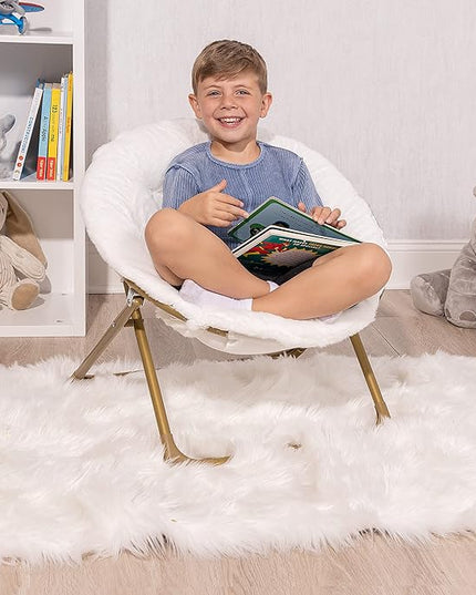 Milliard Mini Cozy Chair for Kids, Sensory Faux Fur Folding Saucer Chair for Toddlers, White - LeafyLoom