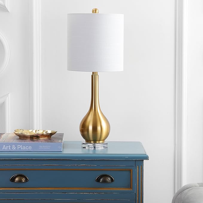 JONATHAN Y JYL5010A Dylan 25" Metal/Crystal Teardrop LED Table Lamp Contemporary Transitional Bedside Desk Nightstand Lamp for Bedroom Living Room Office College Bookcase, Brass Gold - LeafyLoom