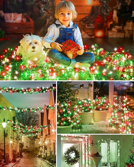Minetom Solar Christmas Lights Outdoor Waterproof, 2 Pack Total 80FT 200 LED Solar Lights with 8 Modes, Solar Christmas Outdoor Decoration, Solar String Lights for Outside House Tree,Red Green & White Minetom