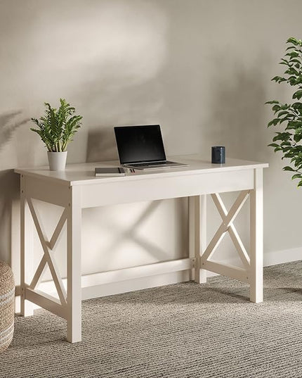 Lavish Home Writing Desk - Work Desk with X-Pattern Legs - for Office, Bedroom, Computer, or Craft Table - Home Office Desks (White) - LeafyLoom