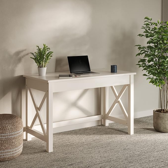 Lavish Home Writing Desk - Work Desk with X-Pattern Legs - for Office, Bedroom, Computer, or Craft Table - Home Office Desks (White) - LeafyLoom