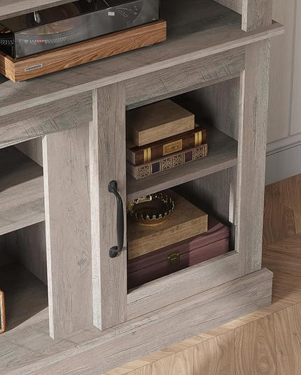 58 Inch TV Stand, Television Stands with 2 Tempered Glass Doors, Storage Cabinet and Shelves, Entertainment Center for Living Room, Barnwood - LeafyLoom