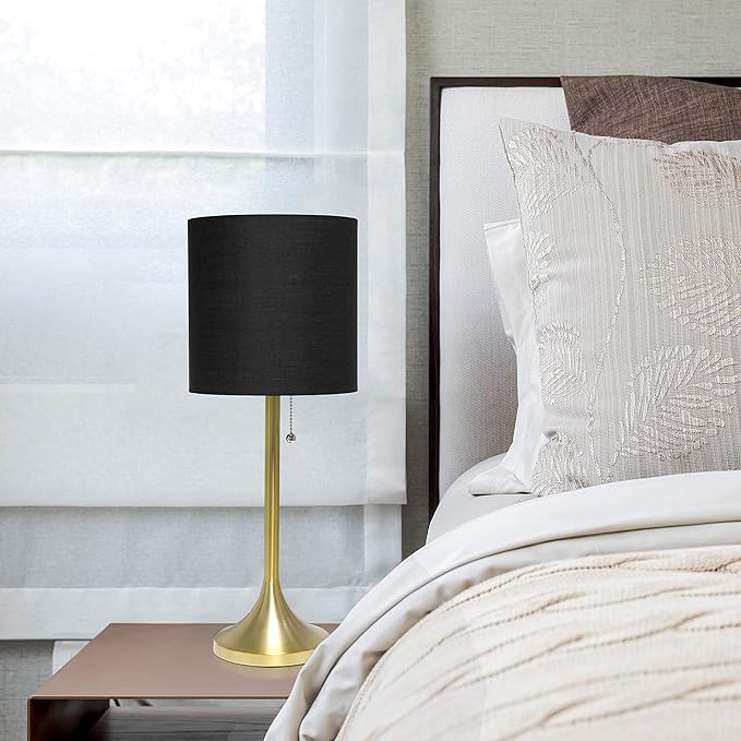 Simple Designs LT1076-GDB Gold Tapered Table Lamp with Black Fabric Drum Shade (Pack of 4) - LeafyLoom