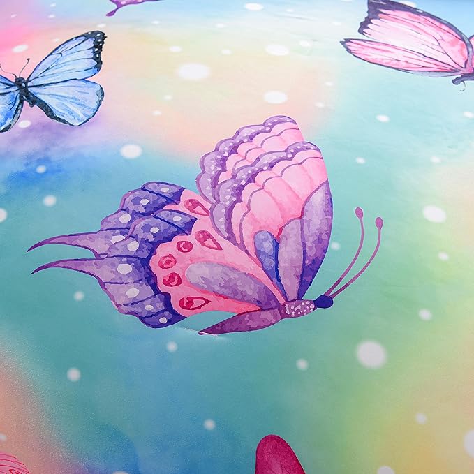 Btargot 3 Piece Butterfly Pattern Girls Comforter Set with 2 Pillow Covers, Gradient Line Rainbow Printed Bedding Set for Women, Full Multi Color - LeafyLoom