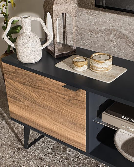 Atelier Mobili Mid Century Modern TV Stand | Farmhouse Entertainment Center for Living Room | TV Stand for 75 Inch TV | Gray TV Stand | Walnut TV Stand for Living Room 75 inch TV | Adjustable Shelf - LeafyLoom