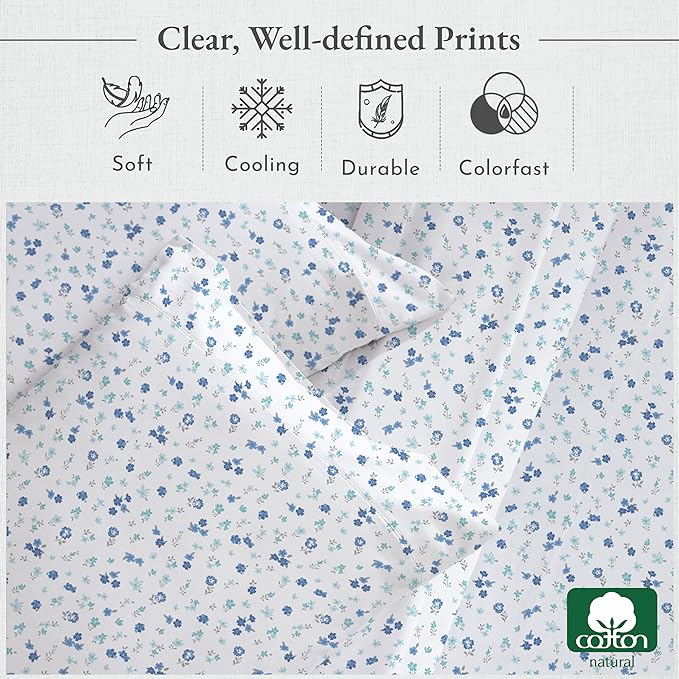 California Design Den Floral Sheets Pattern Twin-XL Sheet Set, Luxury 400 Thread Count 100% Cotton Sheets, (Blooming Meadows) - LeafyLoom