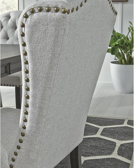 Signature Design by Ashley Jeanette Traditional Tufted Upholstered Wingback Dining Chair, 2 Count, Light Gray - LeafyLoom