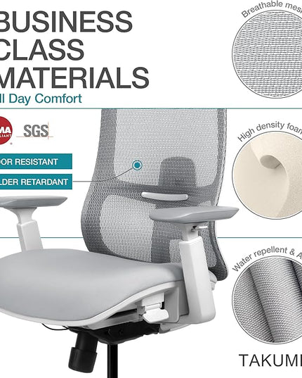 Takumi Ergonomic Office Chair Lumbar Support: Ergonomic Chair, Mesh Office Chair, Ergonomic Desk Chair, Best Desk Chair for Long Hours, Mesh Office Chair for Heavy People - Premium Cushion - LeafyLoom