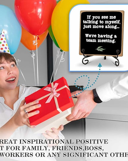 Rustic Office Desk Decor Sign Gift, Desk Accessories for Coworker, If You See Me Talking to Myself We're Having a Team Meeting Desk Plaque Sign with Stand, Home Office Desk Decoration -22 - LeafyLoom