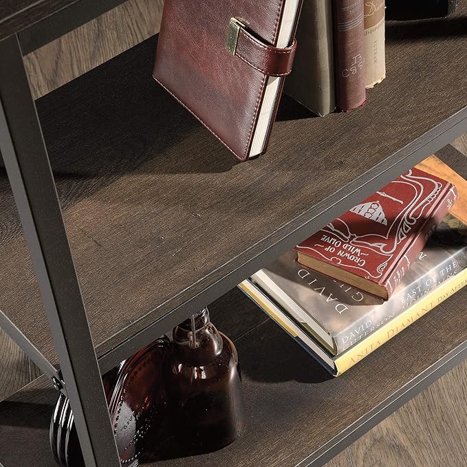 Sauder,3 shelves North Avenue Bookcase, Smoked Oak finish - LeafyLoom