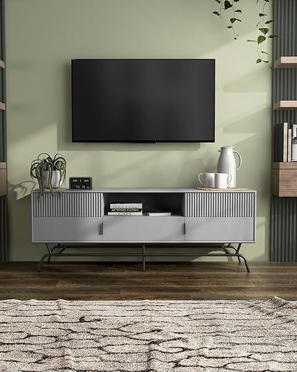 24/7 Shop at Home Quin Modern TV Stand with Storage Drawers, Media Console Cabinet, Entertainment Center for 65 inch Television, Unique Living Room Furniture, Grey Pure - LeafyLoom