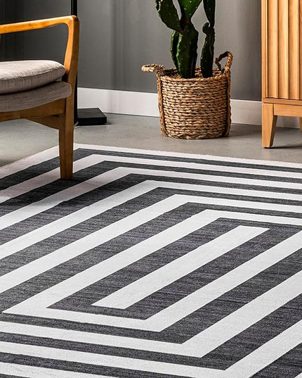 nuLOOM Sharri Modern Striped Machine Washable Ultra Thin Area Rug, 4' x 6', Grey - LeafyLoom