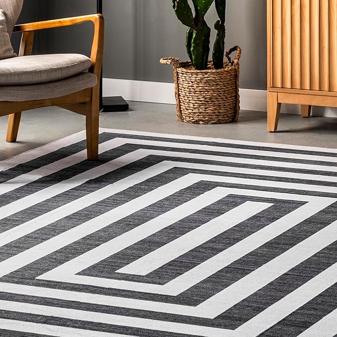 nuLOOM Sharri Modern Striped Machine Washable Ultra Thin Area Rug, 4' x 6', Grey - LeafyLoom