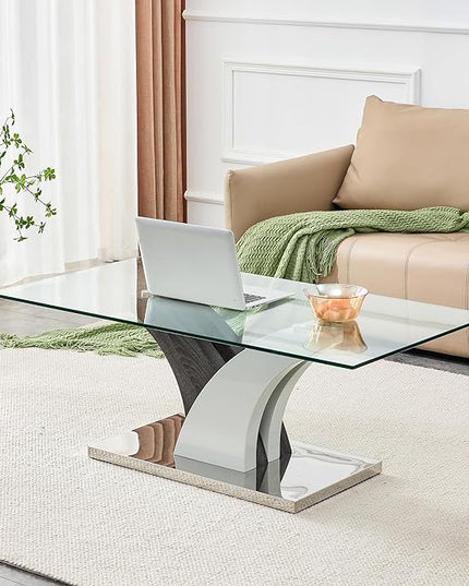 NicBex 47.24Inch Rectangular Dining Table,Modern Kitchen Table with Tempered Glass Tabletop and Artistic MDF Legs for 4 to 6,Dining Room Table for Kitchen,Restaurant,Meeting Living Room,Transparent - LeafyLoom