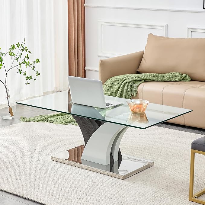 NicBex 47.24Inch Rectangular Dining Table,Modern Kitchen Table with Tempered Glass Tabletop and Artistic MDF Legs for 4 to 6,Dining Room Table for Kitchen,Restaurant,Meeting Living Room,Transparent - LeafyLoom