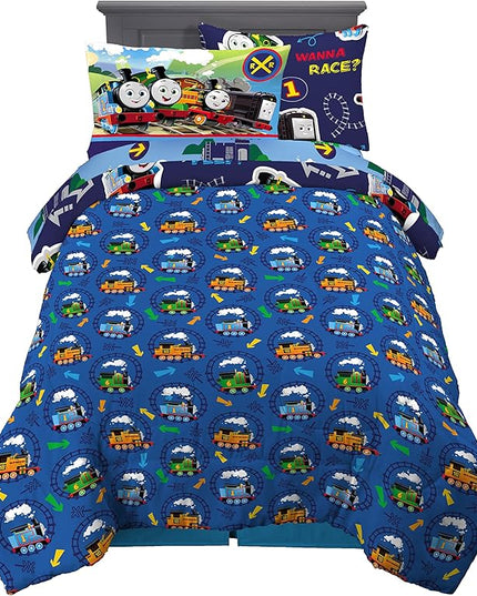 Franco Thomas & Friends Kids Bedding Super Soft Comforter and Sheet Set with Sham, 5 Piece Twin Size, (Officially Licensed Product) - LeafyLoom