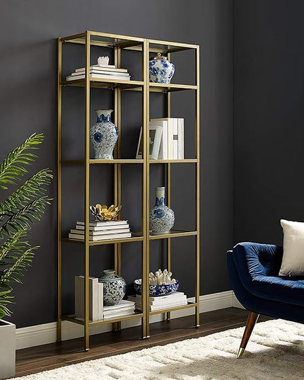 Crosley Furniture Aimee Narrow Etagere Set, Gold and Glass - LeafyLoom