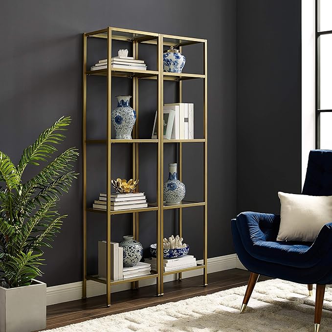 Crosley Furniture Aimee Narrow Etagere Set, Gold and Glass - LeafyLoom