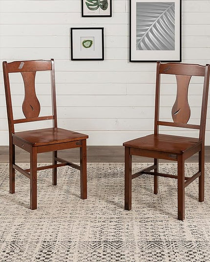Walker Edison Rustic Farmhouse Wood Distressed Dining Room Chairs Kitchen Armless Dining Chairs Kitchen, Set of 2, Brown Oak - LeafyLoom