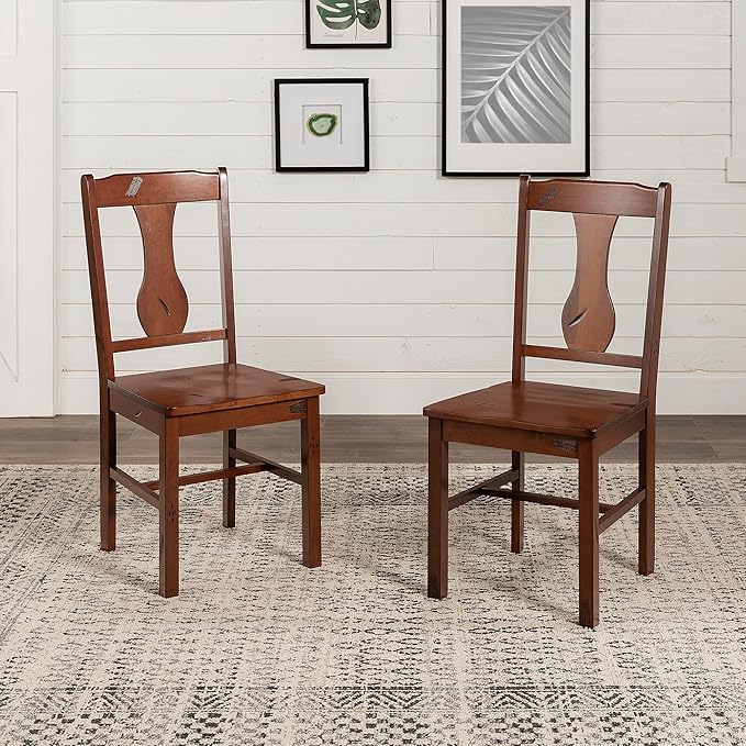 Walker Edison Rustic Farmhouse Wood Distressed Dining Room Chairs Kitchen Armless Dining Chairs Kitchen, Set of 2, Brown Oak - LeafyLoom