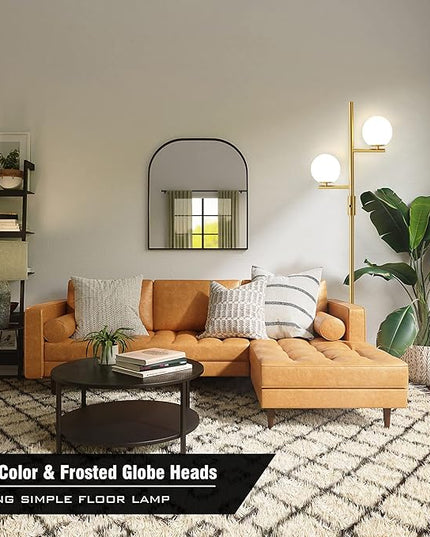 Dimming Floor Lamp with 2 Sphere Frosted Glass Globes,Mid-Century Gold Standing Lamp for Living Room, Bedroom, Office(Gold) - LeafyLoom