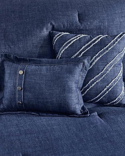 Woolrich Rustic Lodge Cabin Comforter Set - All Season Down Alternative Warm Bedding Layer and Matching Shams, Oversized Queen, Perry, Denim Blue - LeafyLoom