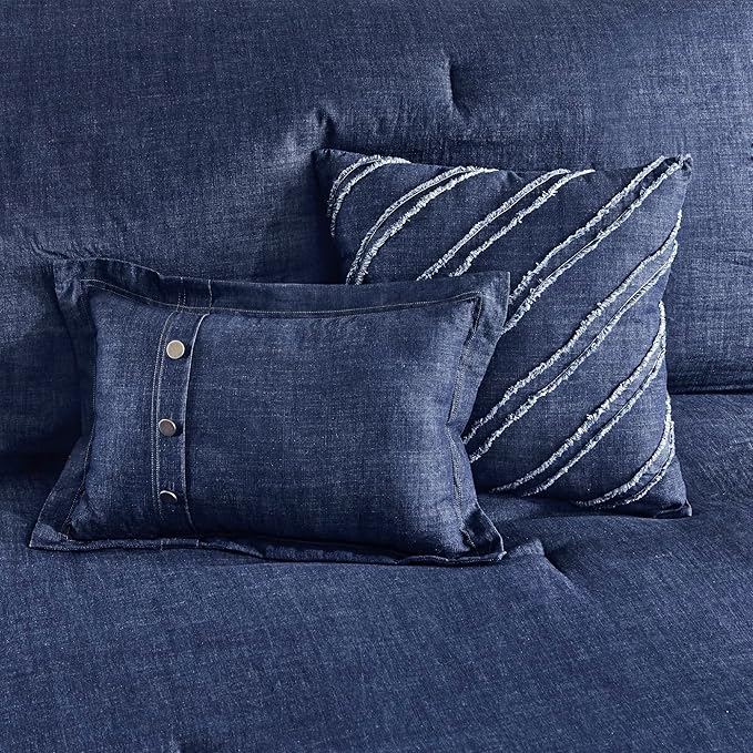 Woolrich Rustic Lodge Cabin Comforter Set - All Season Down Alternative Warm Bedding Layer and Matching Shams, Oversized Queen, Perry, Denim Blue - LeafyLoom