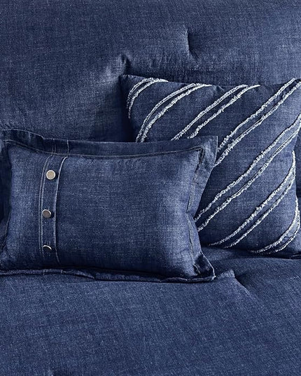 Woolrich Rustic Lodge Cabin Comforter Set - All Season Down Alternative Warm Bedding Layer and Matching Shams, Oversized Full, Perry, Denim Blue - LeafyLoom