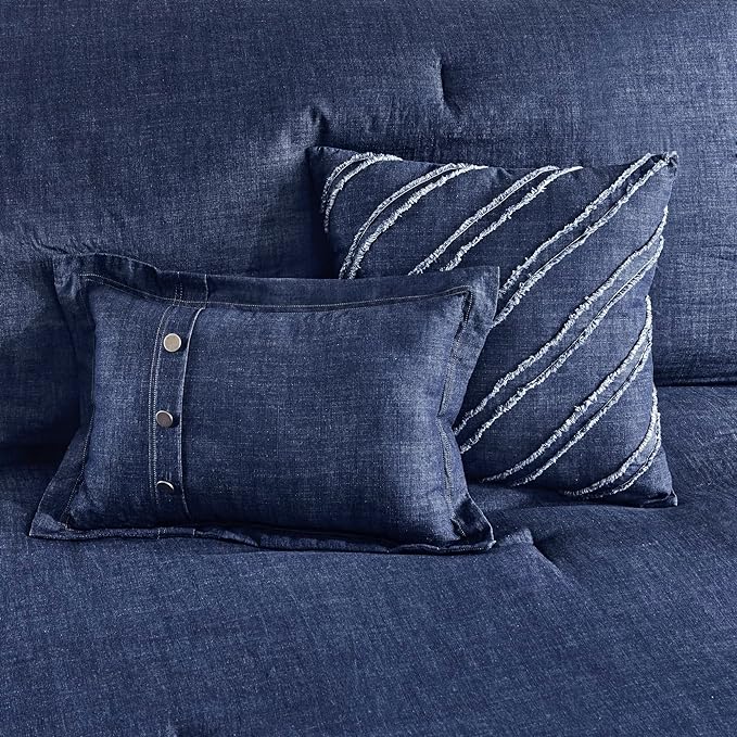 Woolrich Rustic Lodge Cabin Comforter Set - All Season Down Alternative Warm Bedding Layer and Matching Shams, Oversized Full, Perry, Denim Blue - LeafyLoom